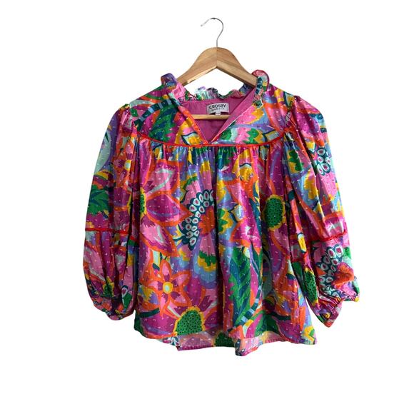 CROSBY by Mollie Burch Rosie Heat Waves  Floral Blouse XXS - Picture 3 of 6